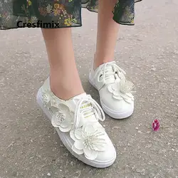 Vrouwenschoenen Для женщин прелестные модные туфли из искусственной кожи белого цвета цветочный обувь на плоской подошке Женская Повседневное