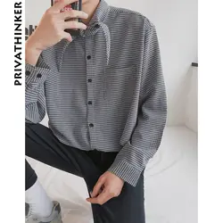 Privathinker 2018 Весна для мужчин s твидовые Рубашки Рубашка с длинными рукавами Повседневное Корейский мужской печати рубашки для мальчико