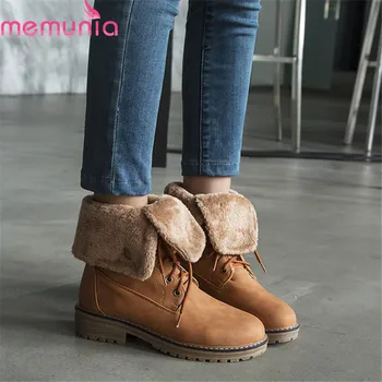 

MEMUNIA 2019 big size 43 women ankle boots round toe keep warm winter boots lace up comfortable low heels casual shoes woman