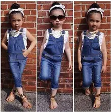 2015 New New Baby Girls Clothing Set White Top T-Shirt Denim Jeans 2Pcs/Suit Wholesale