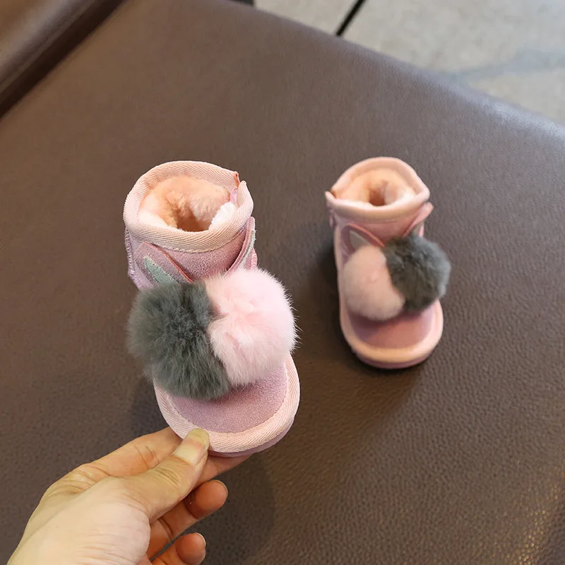 

Baby Girls Boots Shoes Winter Kids Snow Boots Leather Warm Plush Velvet Thick Boots Children Non-slip Soft Bottom Cotton Shoes