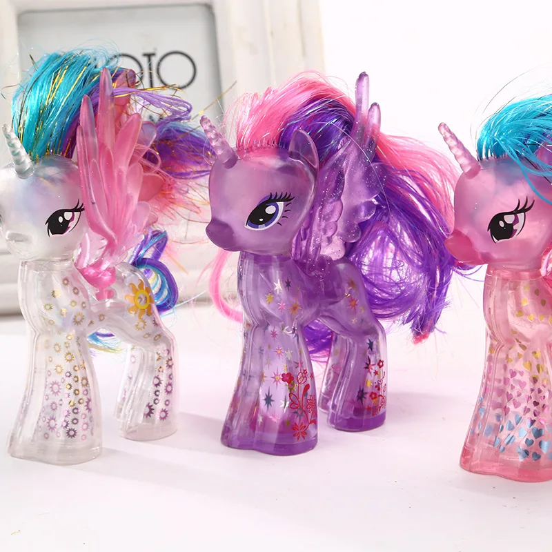 

10cm Height Crystal Transparent Plastic Little Unicorn Horse Action Figure Toy Doll