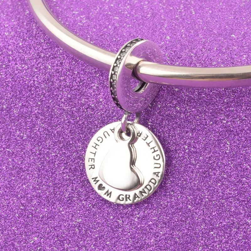 

fit Pandora Bracelet 100% 925 Sterling Silver Mother Daughter Granddaughter Three Generations Pendants Beads Original Jewelry