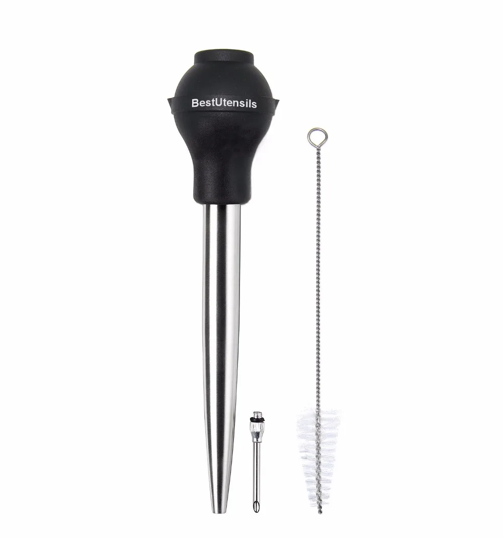 

Stainless Steel Chicken Turkey Baster Meat Syringe Marinade Injector Including Needle And Extra Brush BBQ Kitchen Assessoies