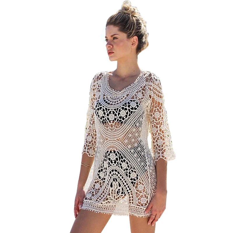 Us 1589 Beach Cover Up Crochet Swimwear Women Beach Dress Tunic Pareo Beach Womens Swimsuit Coverups Saida De Praia Robe Plage In Cover Ups From