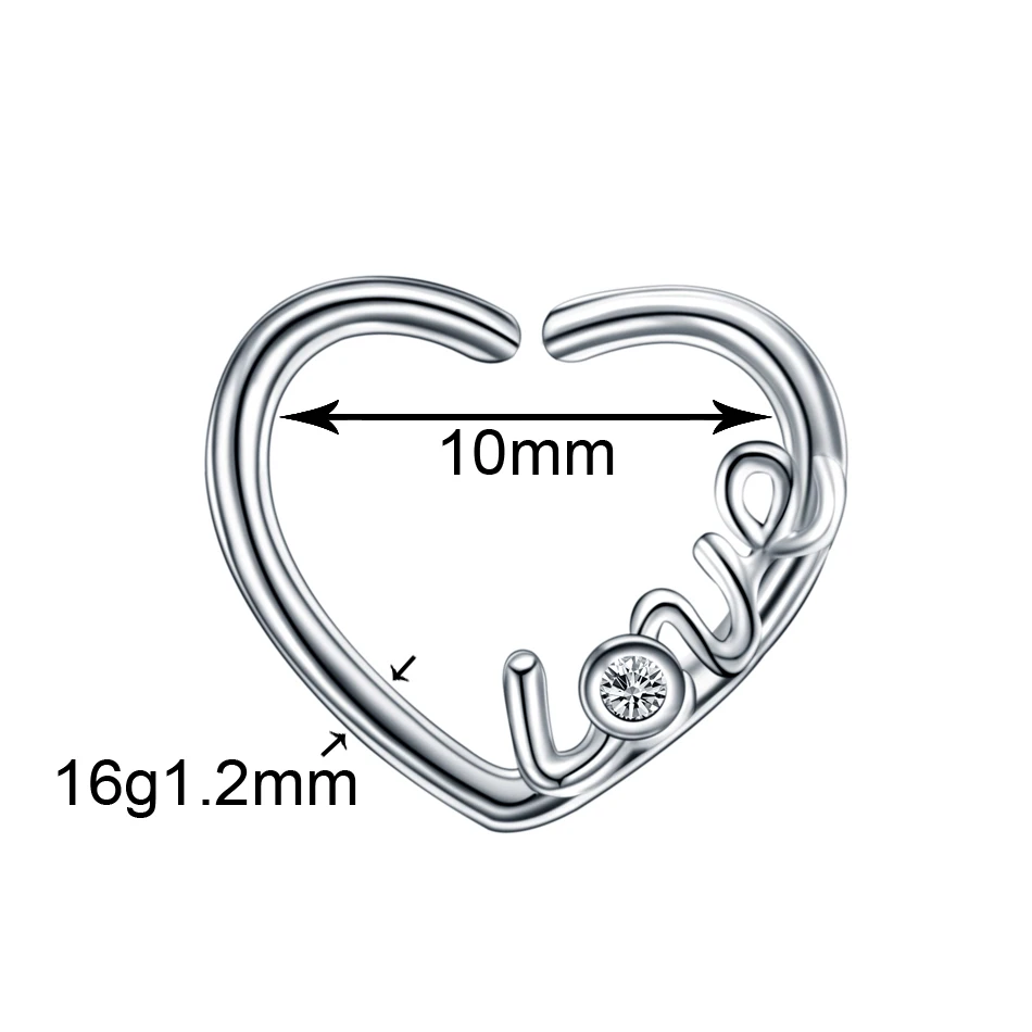 1 шт медные в форме сердца пирсинг носа Daith пирсинг перегородка ухо пирсинг хряща раковины пирсинг Лабрет кольца ювелирные изделия для тела