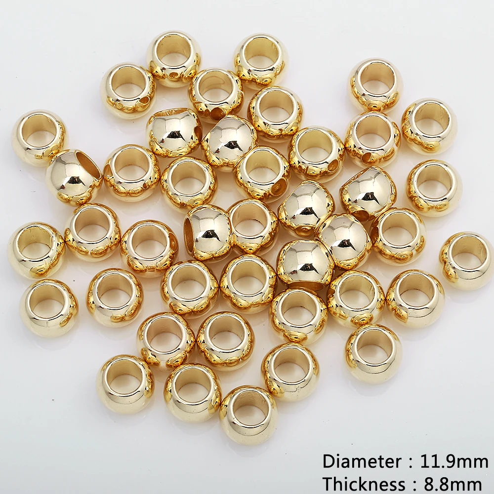 45pcs/lots 12MM KC Gold Plastic Round Large Hole Beads Jewelry