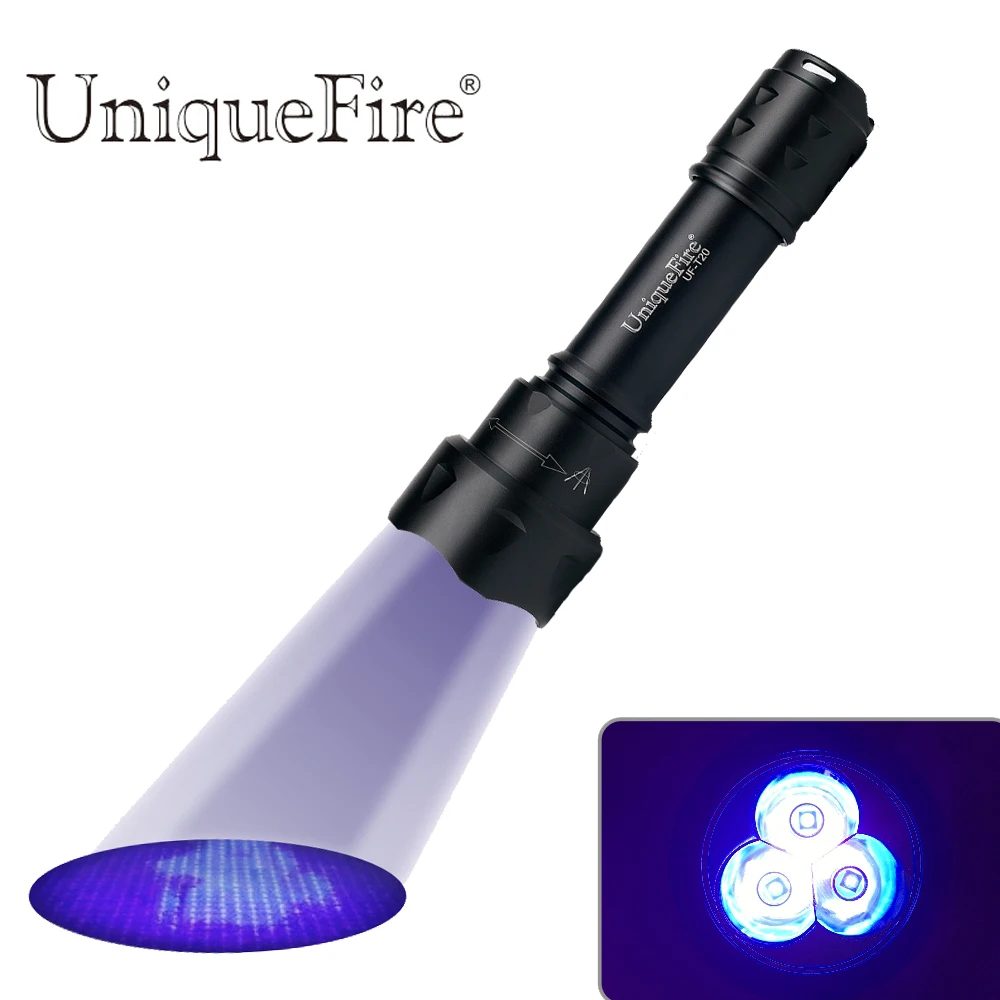 UniqueFire T20 UV 365nm Flashlight Black 1 Mode Handheld Ultraviolet