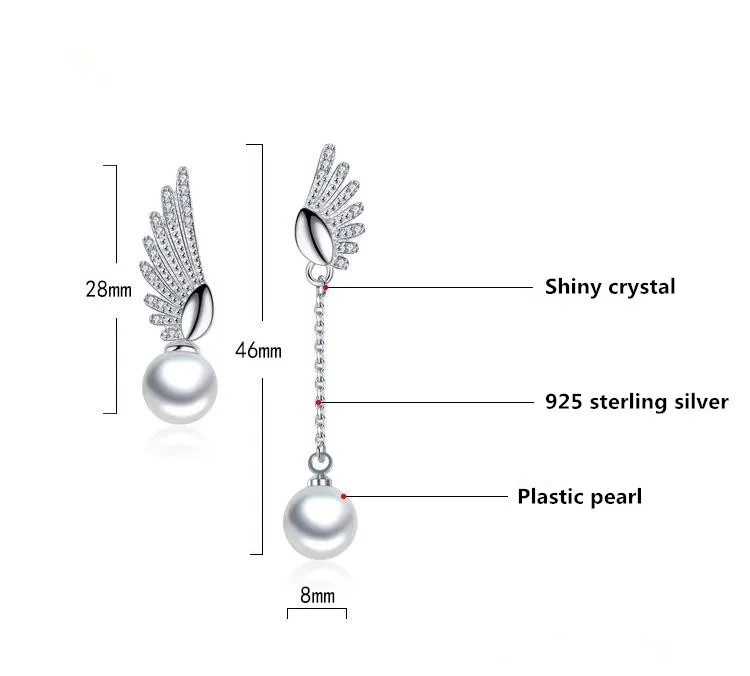 Стерлинговое Серебро 925 пробы, модные женские серьги-гвоздики с имитацией жемчуга и крыльями ангела, Женские Ювелирные изделия, женский новогодний подарок, дешево