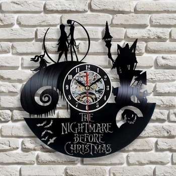 

The Nightmare Before Christmas Theme CD Record LED Clock 3D Classic Film Hanging Wall Clock Hollow Creative Antique Style Clock