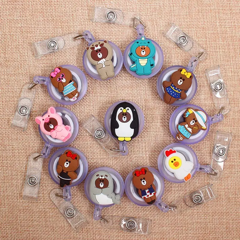 

Creative Animals Ducks Retractable Badge Holder Reel Exhibition Enfermera Students Bears Name PU Card Hospital Office Chest Card