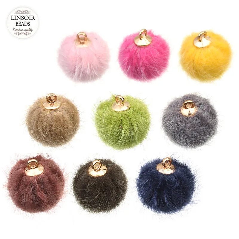 

LINSOIR 24pcs/lot Fur Ball Charm Charms Fuzzy Ball Charm Hair Ball Earring Charms for DIY Jewelry Making Accessories