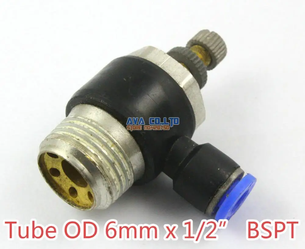 2 Pieces Tube OD 6mm x 1/2" BSPT Air Flow Control Valve Pneumatic