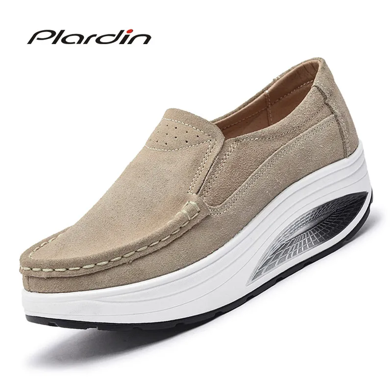 

Plardin Spring Women Flats Shoes Flat Platform Slip On Casual Leather Sneakers Women Loafers Black Fabric Creepers Female Footwe