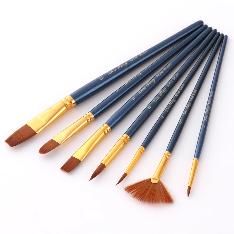 2 sets 7pcs nylon hair blue hand oil painting brush|oil