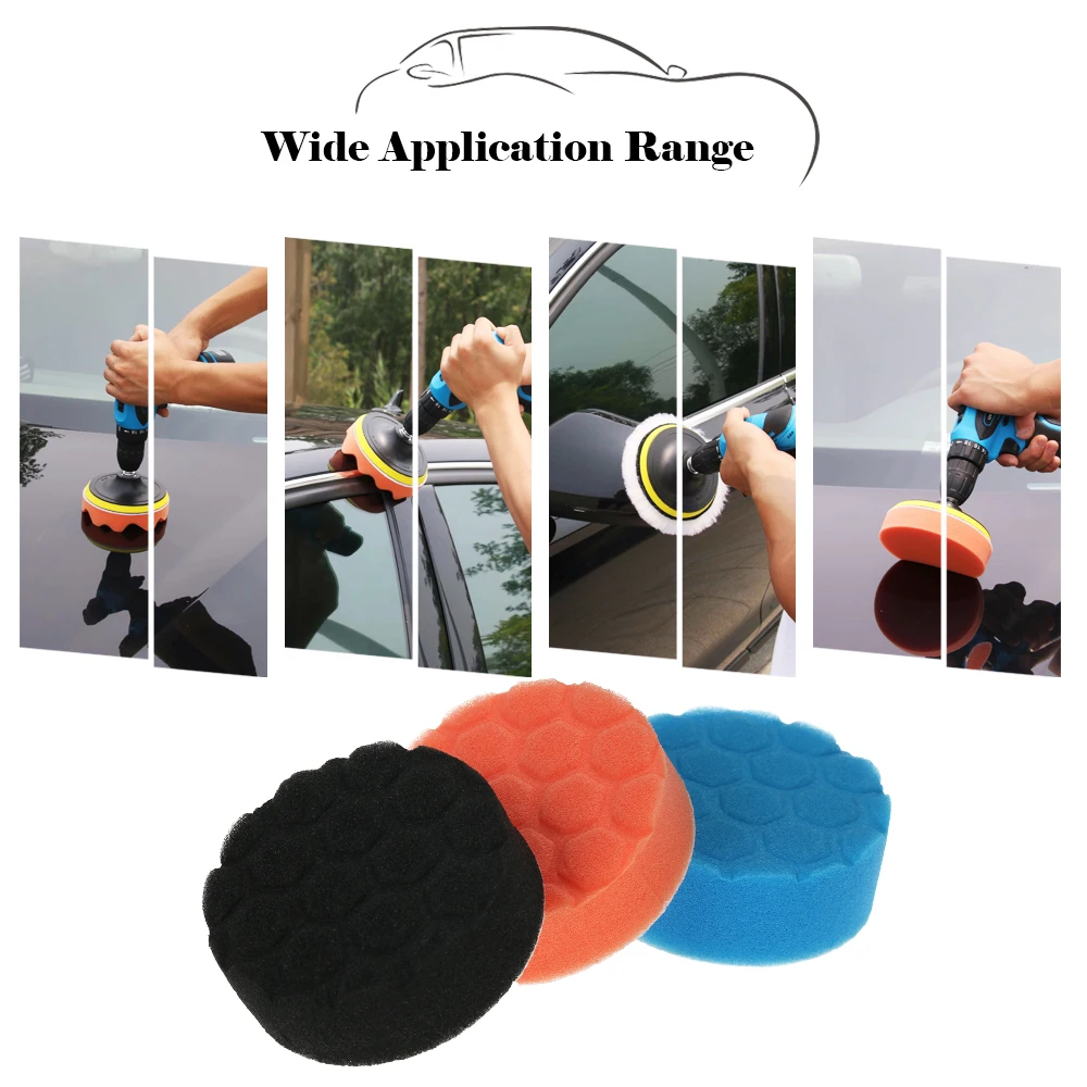 3PCS 3/5/6/7 inch Car Polishing Sponge Pads Waxing Buffing Pad Foam Kit