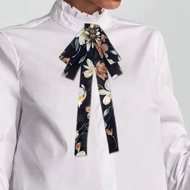 

ZHINI Classic Vintage Fabric Brooches Pins Fashion Unisex Crystal Flower Buckle Bowknot Brooch Statement Dress Shirt Bow Ties