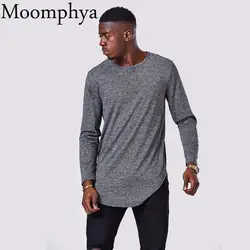 Moomphya 2017 Long Men T Shirt Soft Stretchy Extended Longline Curve Hem T-shirt Men Streetweer Hip Hop Long Sleeve Tee shirts