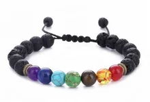 Bracelet en pierre naturelle pour femmes, 7 chakras, perles de lave noire, équilibre de guérison, Reiki, prière de bouddha