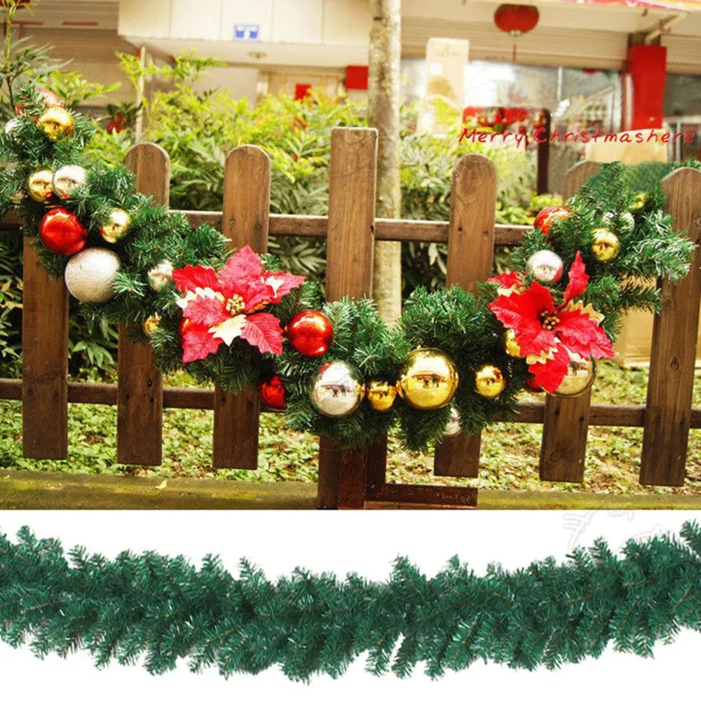 270cm Christmas Decorations Ornaments Xmas Tree Garland Rattan Home Wall Pine Hanging Green Artificial Wreath Fireplace#T