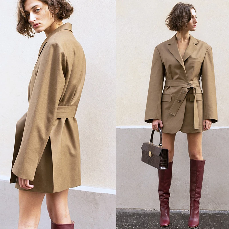 

2019 New Arrival Fashion Designer Long Dress Suit Jacket Women Long Sleeve Elegant Belt Long Sleeve Blaser Femme Coat