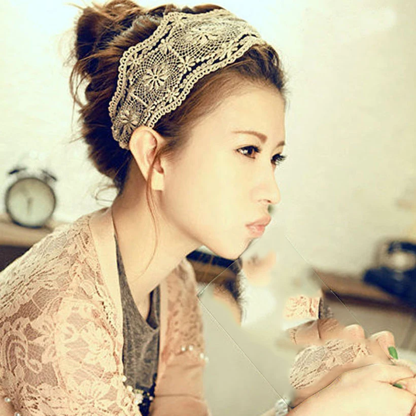 

High Quality Elastic Lace Headband 2018 Elegant Lace Embroidered Flowers Crochet Wide Hairband Headwear Ladies Hair Band Hair
