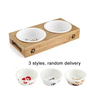 

Fashion Cat Dog Feeders Bowls Bamboo Tableware Ceramic Pet Food Water Bowl High Grade Antiskid Pet Supplies Dog Cat Bowl