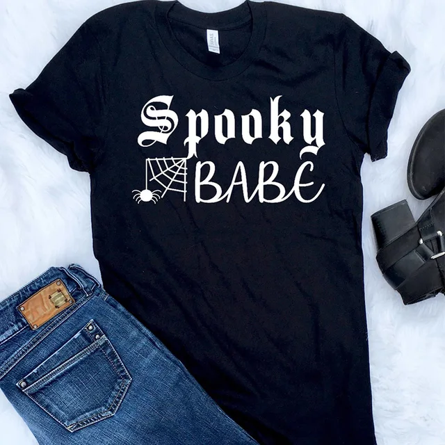 women t shirt letter casual printed spooky babe printing graphic tees shirt female halloween tee
