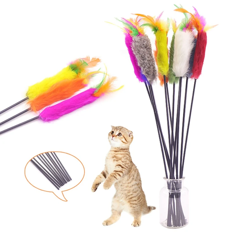 

1 Pcs Interactive Pet Cat Toys Soft Rabbit Fur Cat Teaser Colorful Feather Cat Stick Toy