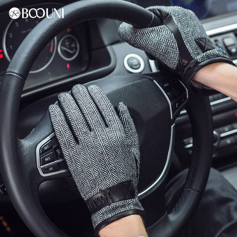 Top Fashion 2016 Men Genuine Sheepskin Gloves Hand Back Wool Fabric Thermal Wrist Solid Winter Driving Glove Free Shipping 780 