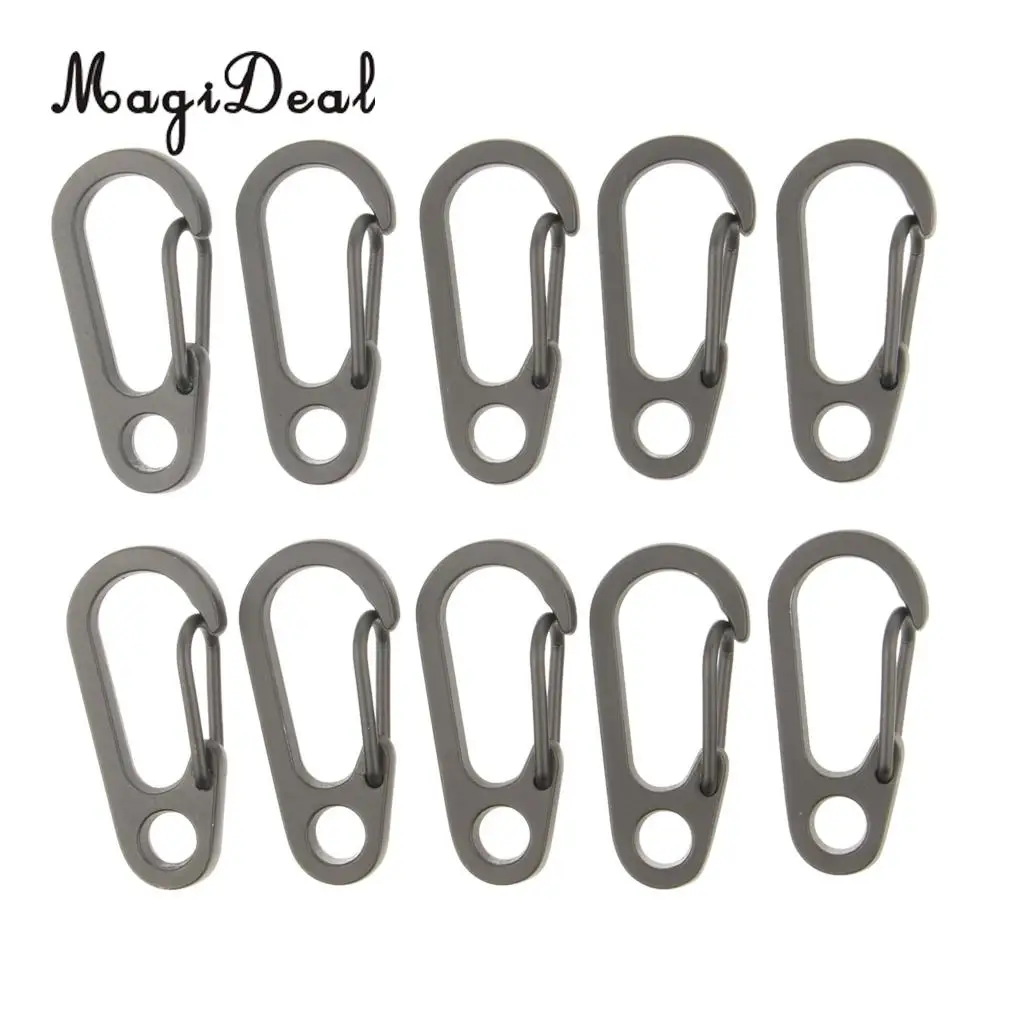 10Pcs Mini Snap Spring Clip Hook Carabiners Outdoor Camping Tool Keychain Gray, Strong and Durable