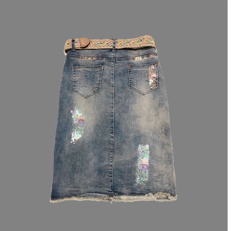 Подарочная модель года. Летняя женская джинсовая юбка с бахромой и асимметричным модным принтом. Высококачественная Сексуальная джинсовая юбка с разрезом