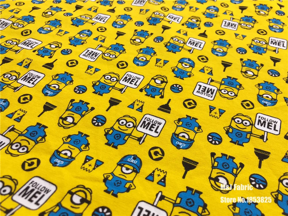 50*165 см с изображением миньонов эластичной хлопковой ткани лайкры трикотажные ткани Джерси DIY Швейные футболки Ткань платья Детская квилтинга мальчик