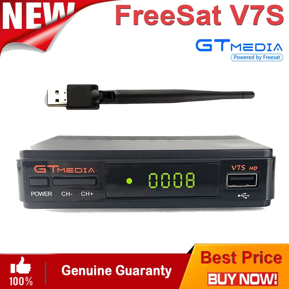 

DVB-S2 GTMEDIA V7S HD Satellite Receiver update from freesat V7 With USB WIFI Support newcamd clines bisskey PVU Digital Decorde