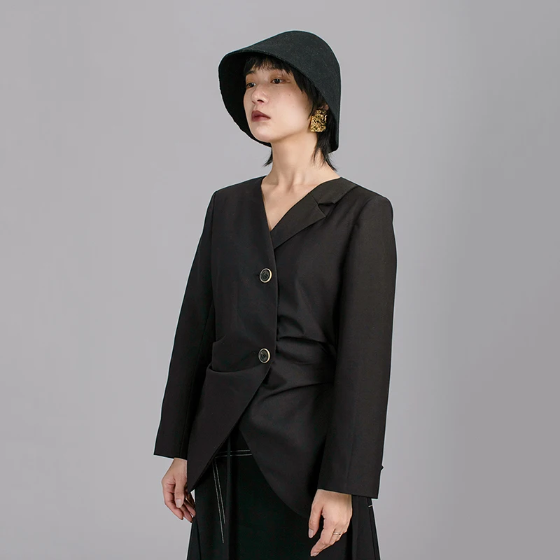 eam Jk030 Longues 2019 Irrégulière Revers Manches Manteau De Nouveau Veste Noir Black Point Hem Mode Plier Printemps Lâche Marée Femmes UxUr8Xq