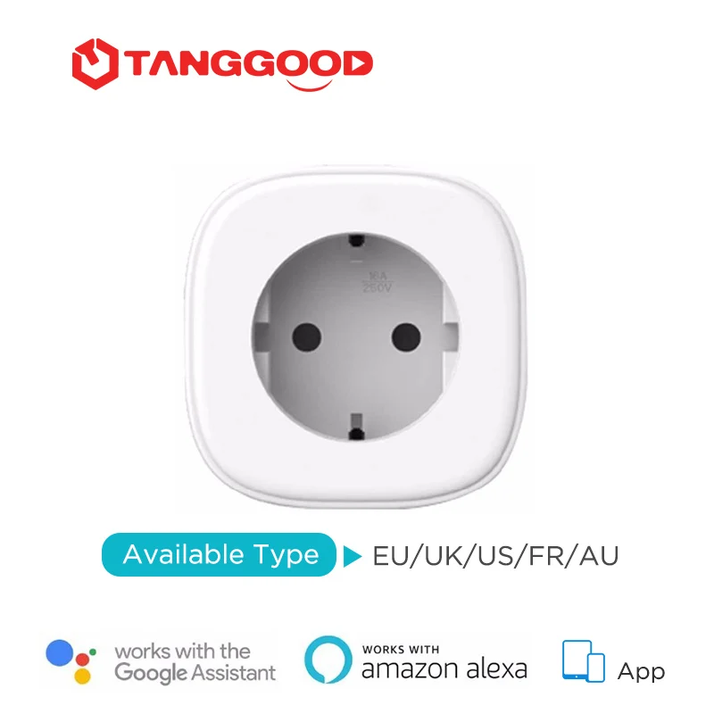 

TANGGOOD WiFi Smart Plug Socket Optional Energy Monitor Work with Alexa & Google Assistant App Remote Control for Smart Home