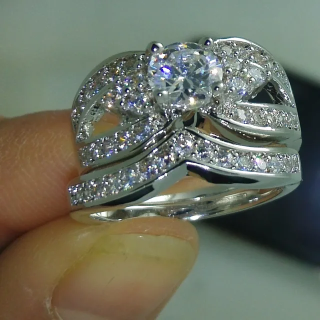 Clic Bridal Sets Diamonique Cz White Gold Filled Engagement Clic Bridal Sets Diamonique Cz White Gold Filled Engagement Wedding Band Ring For Women Men Christmas