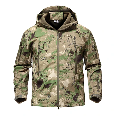 Зимняя куртка из мягкой кожи акулы, армейская камуфляжная куртка, военная тактическая куртка, Мужская водонепроницаемая ветровка, тактическая одежда - Цвет: Green ruins
