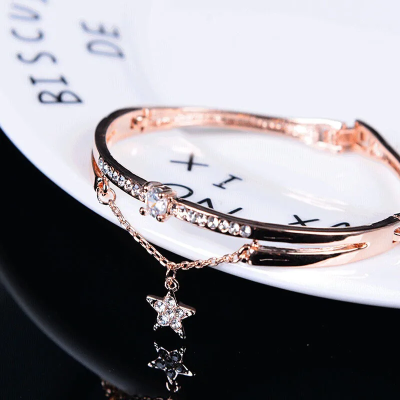 Luxury Famous Brand Jewelry Rose Gold Stainless Steel Bracelets& Bangles Female Heart Forever Love Charm Bracelet for Women