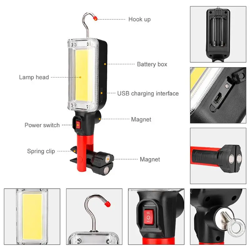 Магнитный COB светодиодный фонарик рабочий свет зарядка через usb портативные весы с крюком лампа Кемпинг Альпинизм Охота ремонт автомобиля