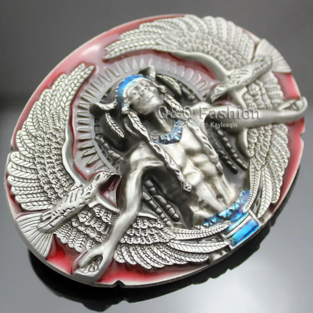 Antique Silver 3D Belt Buckle for Men Jewelry Indian Chief Nagual 2 Eagles Rodeo Zuni Navajo ...