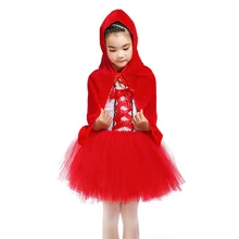 Костюм для девочек красное платье для девочек-подростков с капюшоном и перекрещивающимся бантом Повседневное платье-пачка красного цвета на Хэллоуин с накидкой