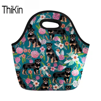

THIKIN Rottweiler Women Leisure Lunch Bag Floral Cute Dog Printing Children School Lunchbox Female Insulated Thermal Food Bags