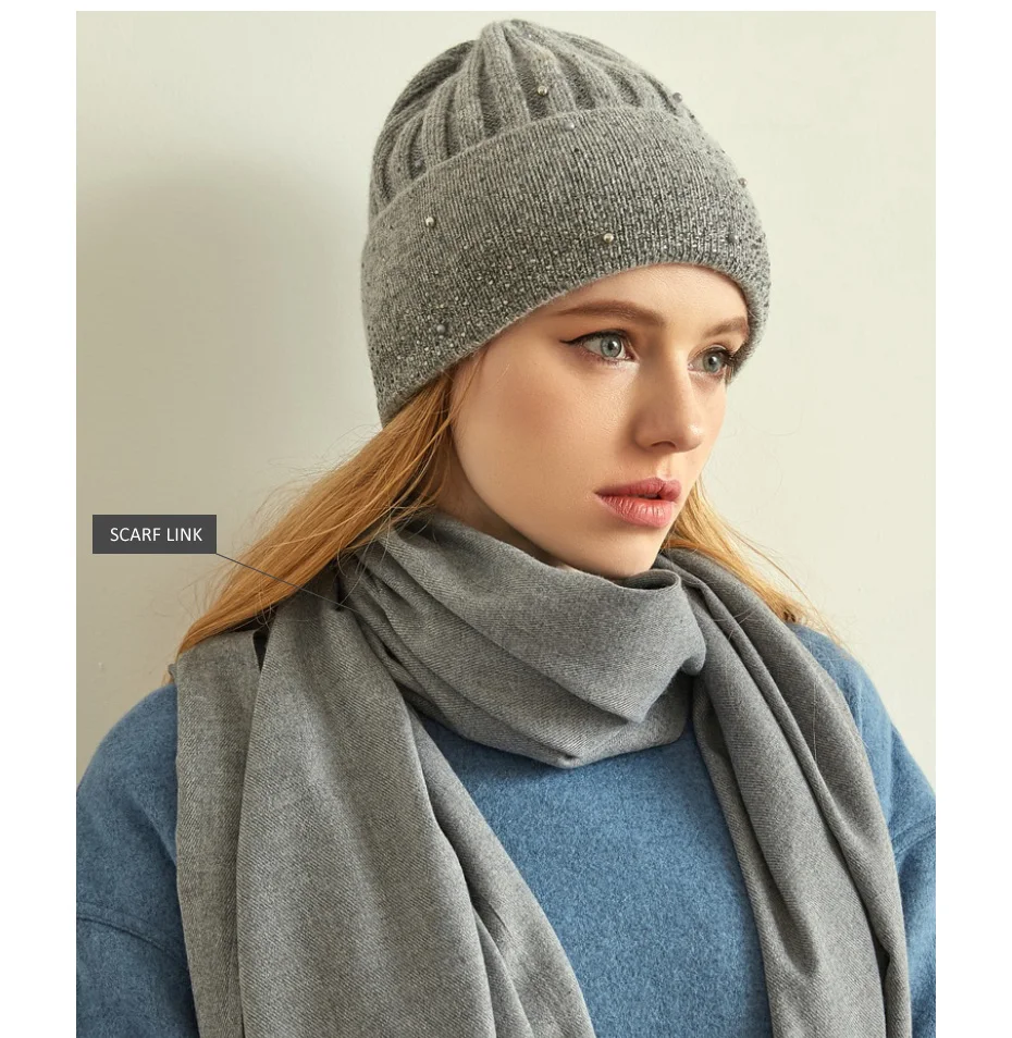 VIANOSI New Fashion Wool Winter Hats for Women Beanies with Pearl Fashion Warm Cap Brand Bonnet