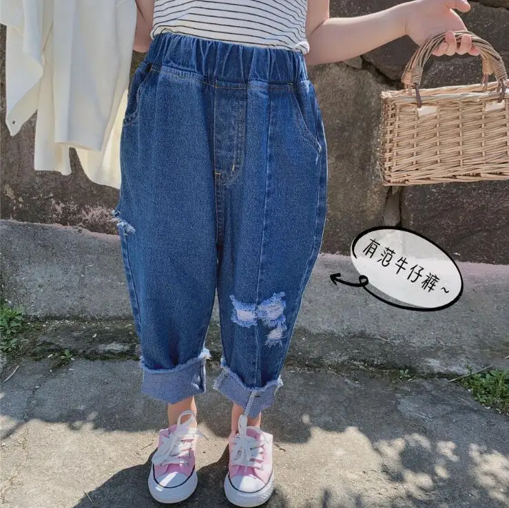 

2019 wholesale boys girls denim pants holes summer fashion kids jean pants 3-8t HY732