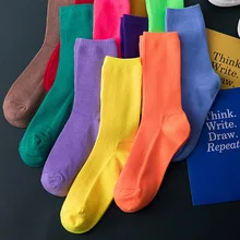Носки неонового цвета женские осенние модные Harajuku уличная забавные счастливые носки эластичная спортивная одежда женские носки желтый зеленый оранжевый