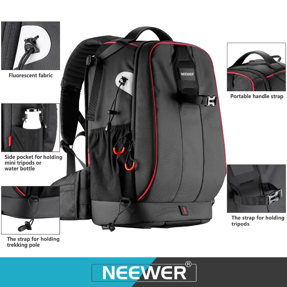 Neewer Pro Camera Case Waterproof Shockproof Adjustable Padded Camera Backpack Bag with Anti-theft 