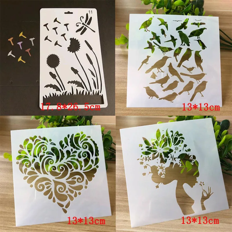 

4 Pcs/set Dandelion Template Bullet Journal Spray Pattern Templates Bird Stencils For Scrapbooking Stencil For Painting Decor
