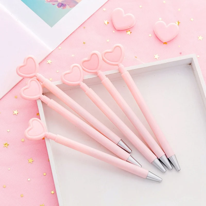 

Kawaii Pink Colour 0.5mm Black Ink Press Gel Ink Pen Cute Sweet Heart Shaped Writing Pens Student Office Supply Kids Girl Gift