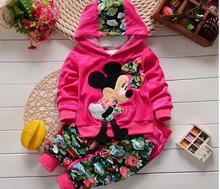 2016 Nouveau Automne Mode Enfants vêtements de Bande Dessinée Conception Minnie Coton Hooded Full Manches bébé Vêtements Ensemble babi Costume